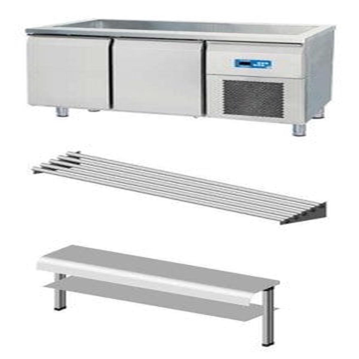 (791927NTV24) Refrigerated Counters with Basin 4 GN 11 With Tray Sliding Shelf Serving Shelf with Double Round Glass (GN Containers are not Included)