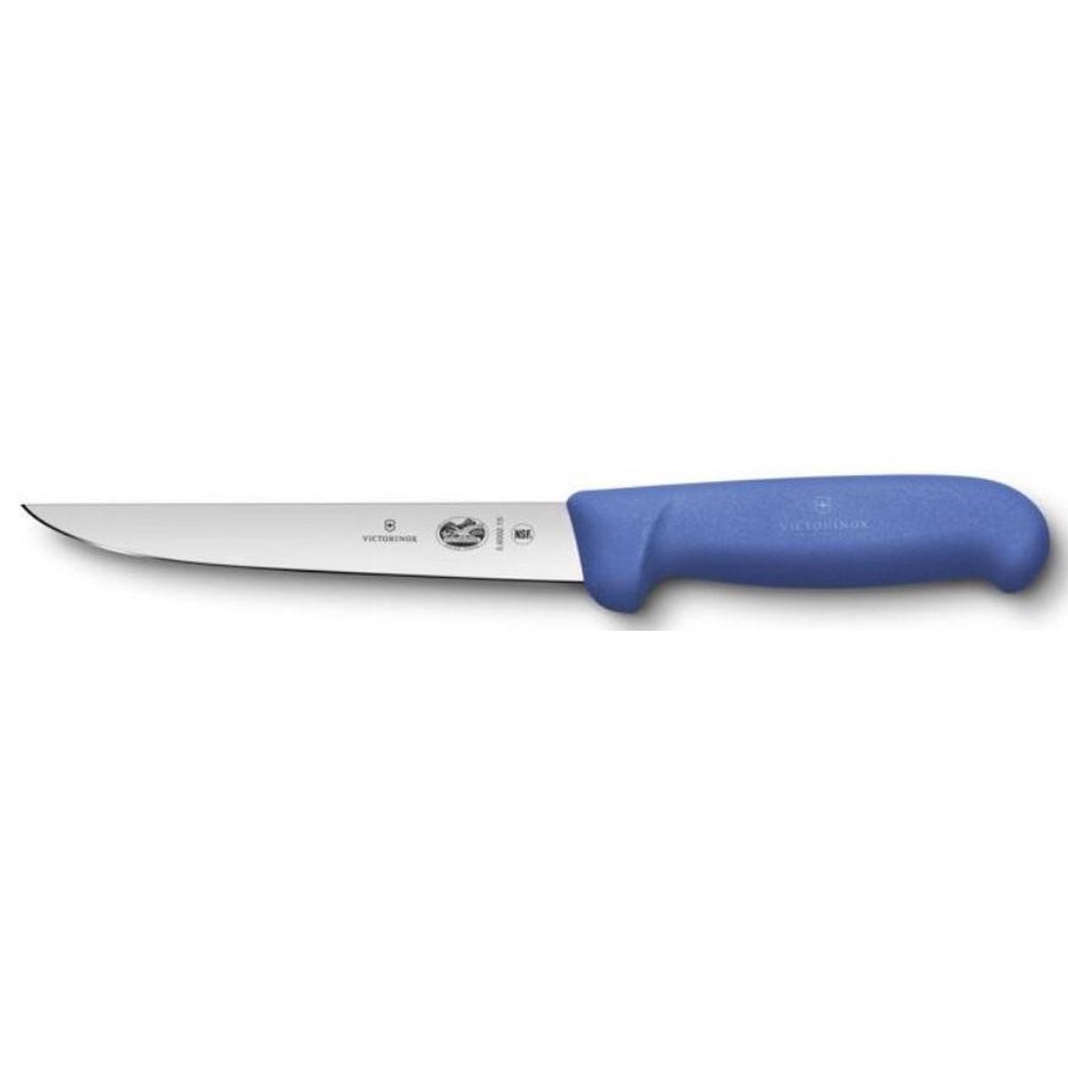 VICTRIONOX BONING KNIFE STRAIGHT WIDE BLUE FIBROX HANDLE - 15 CM
