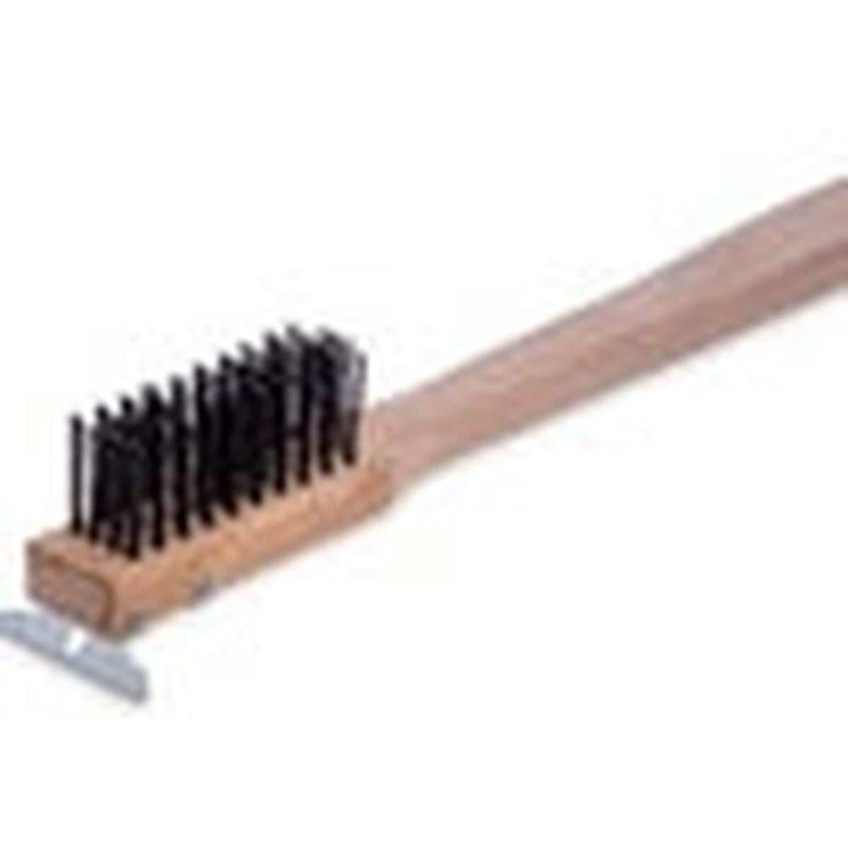 WOOD HANDLE SCRAPER WITH CARBON STEEL BRISTLES DIM-BRUSH SIZE1397CM OVERALL LENGTH5080CM WIDTH635CM