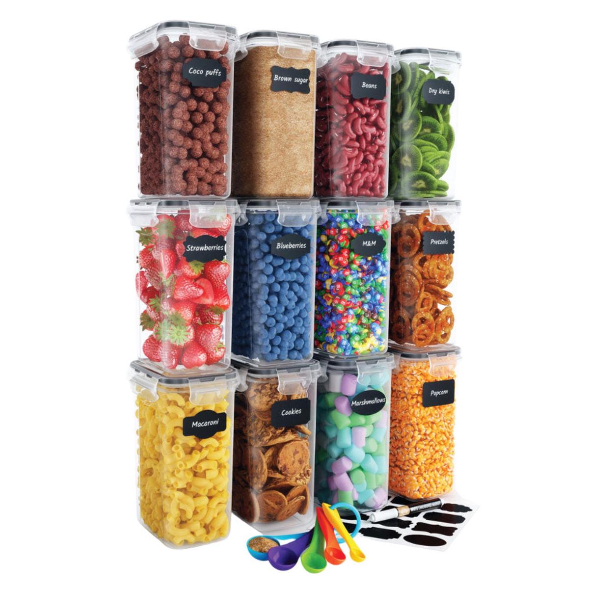 Airtight Food Storage Containers Set - 12 PCSmall Size - 2L 67oz - Kitchen Pantry Organization Ideal for Flour Sugar - BPA-Free - Plastic Canisters with Labels Marker Spoon Set