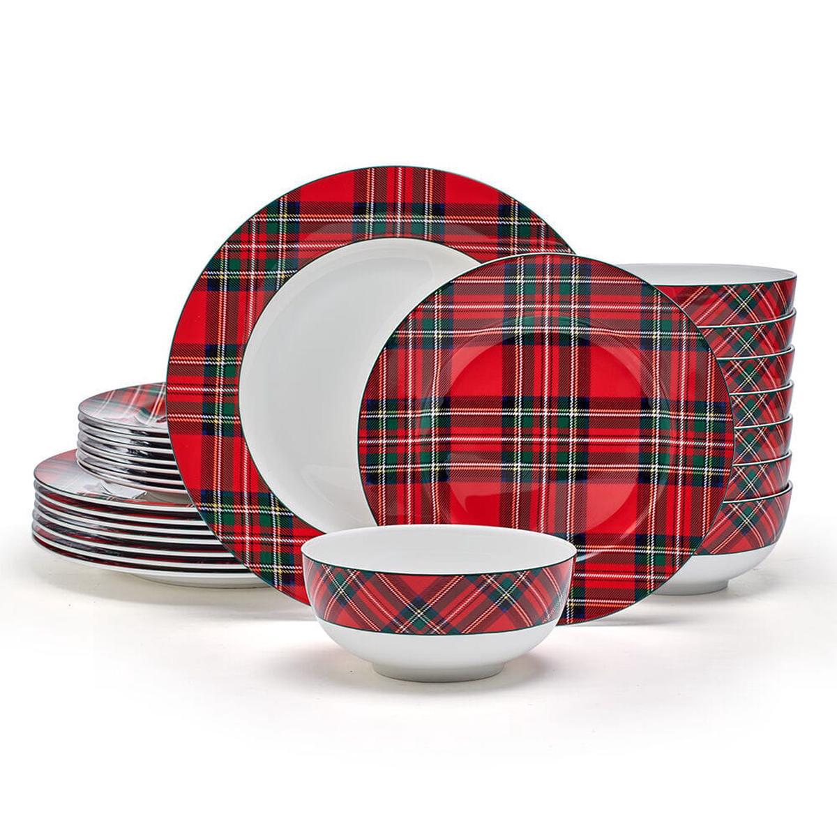 Tartan Red 24 Piece Dinnerware Set Service for 8