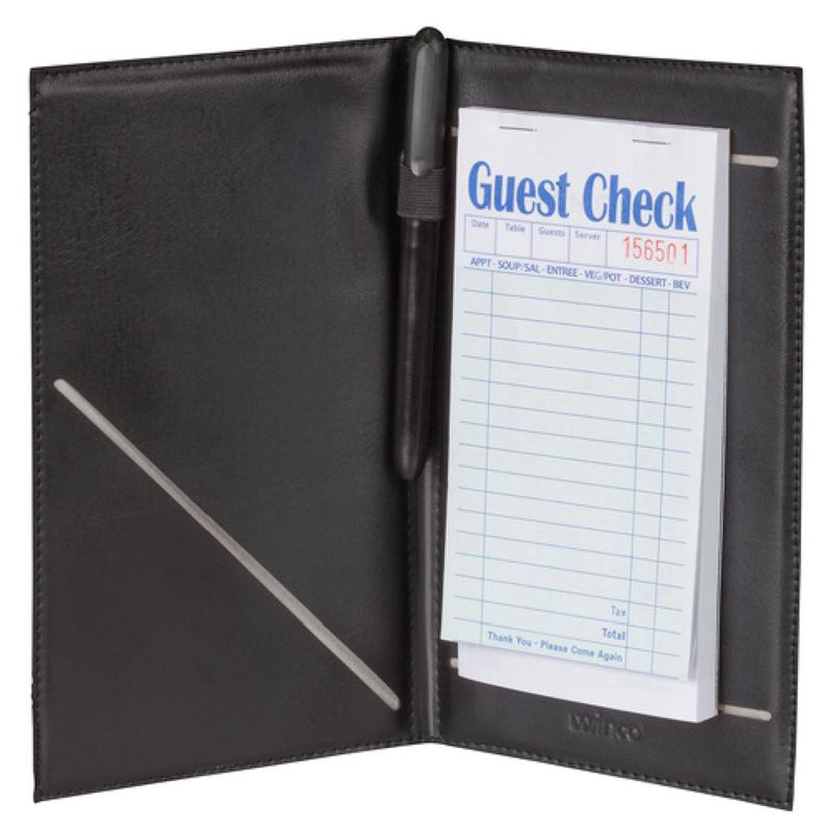 Winco CHK-2K 8-12 Inch Guest Order Holder with Elastic Pen Loop Black