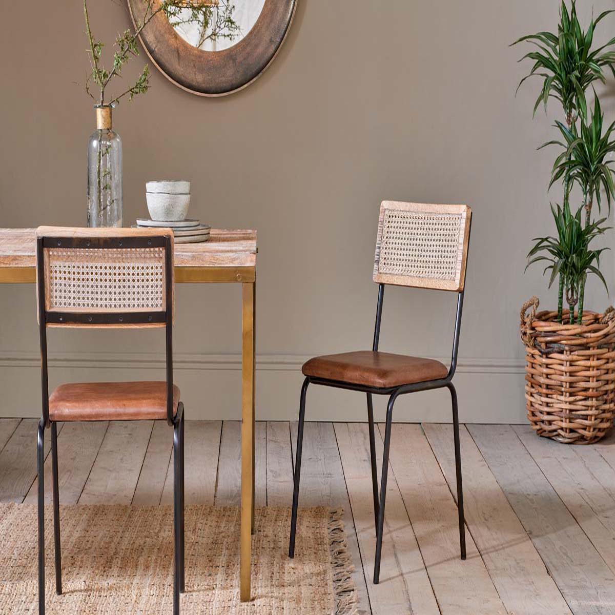 Iswa Leather Cane Dining Chair - Tan
