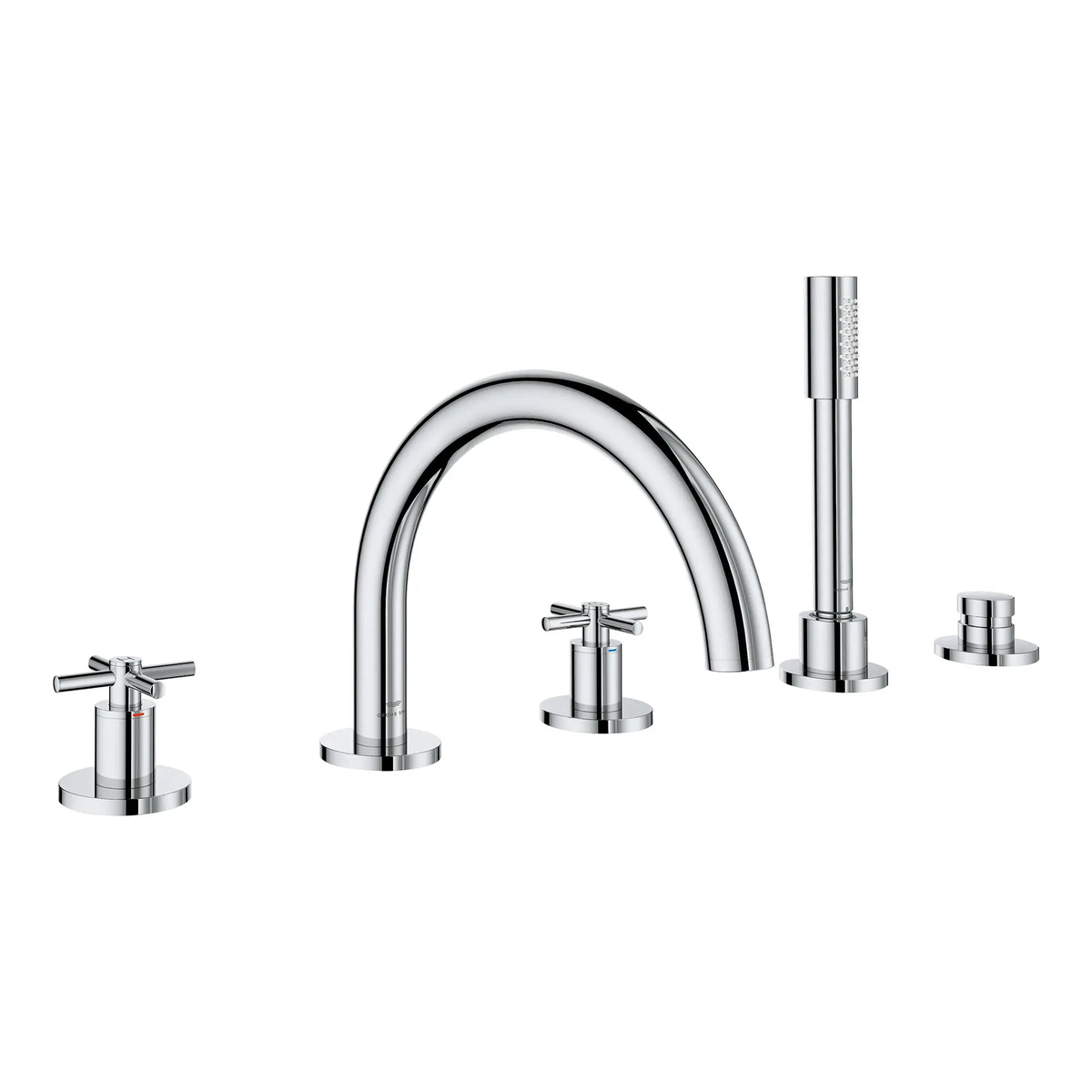 Atrio 5-Hole 2-Handle Deck Mount Roman Tub Faucet without Handles with 175 GPM Hand Shower