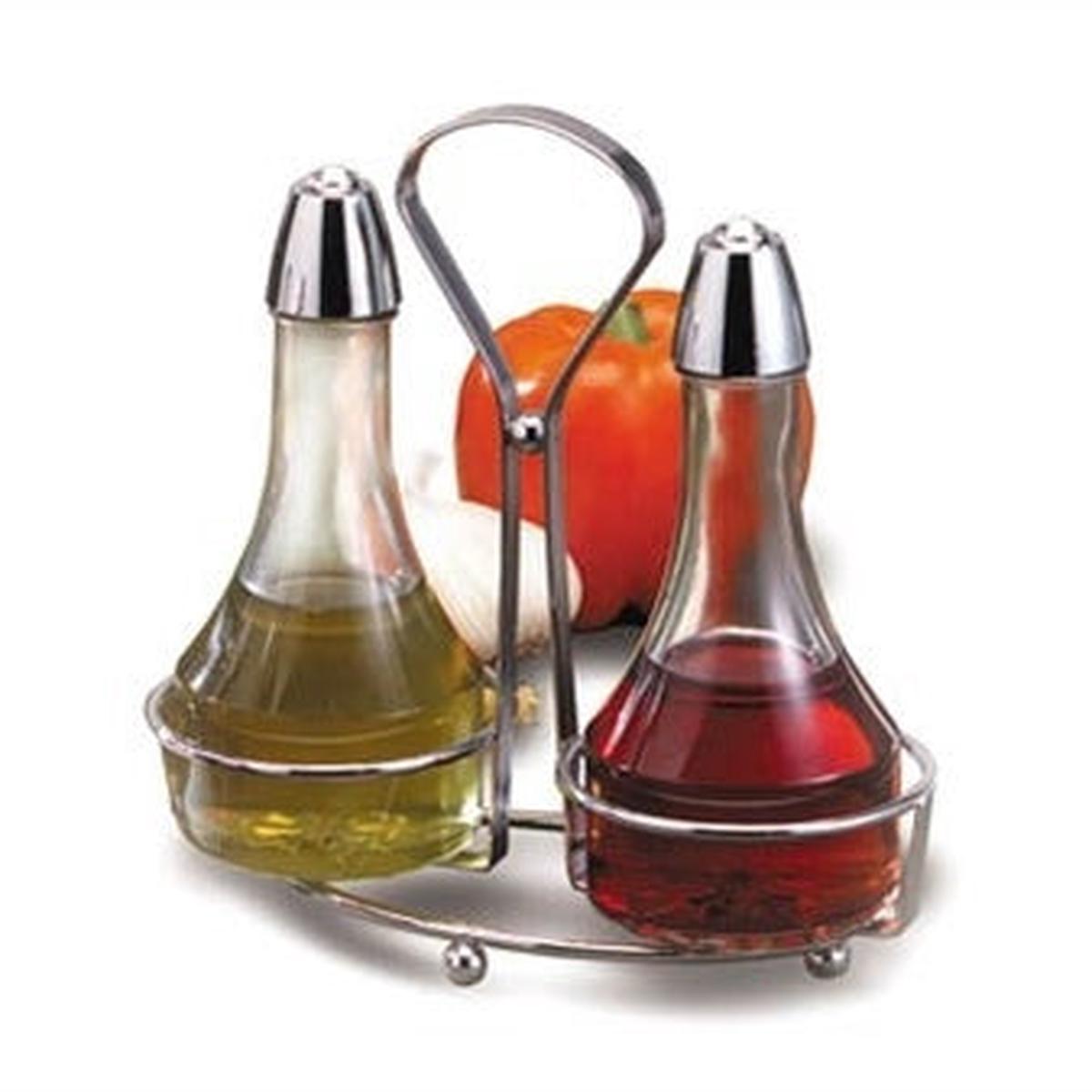 TABLECRAFT OIL VINEGAR SET WITH CHROME RACK