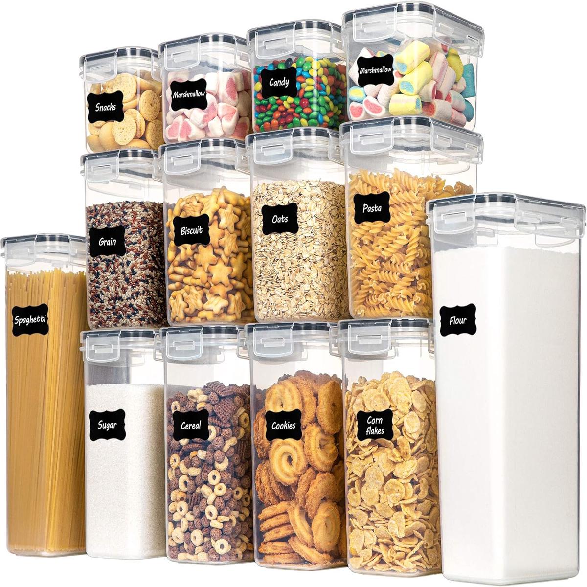 14pcs Food Storage Containers Set Kitchen Pantry Organizers and Storage Plastic Airtight Pantry Storage Container with Lids for Cereal Flour and Sugar