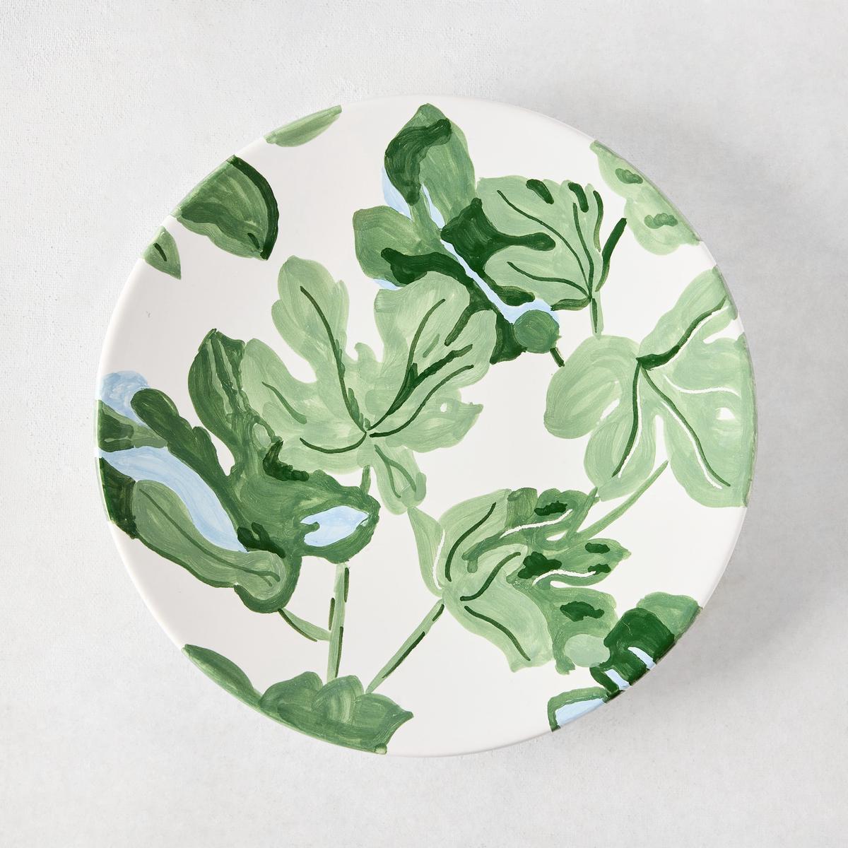 Peter Dunham Hudson Grace Hand-Painted Green Fig Leaf White Salad Plate