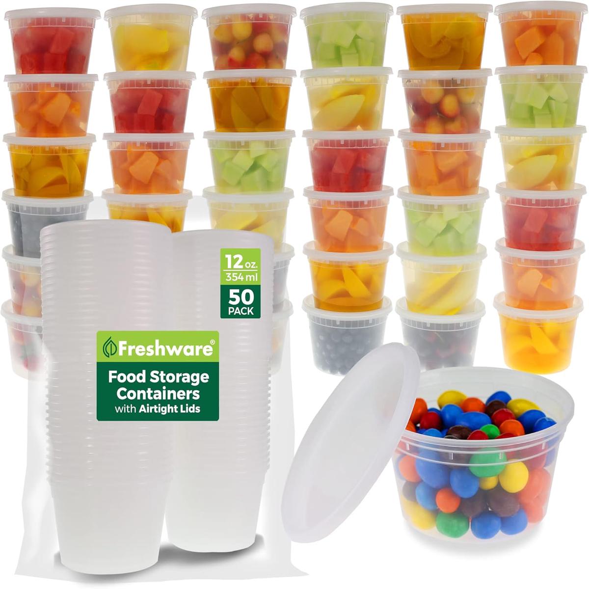 Storage Containers 50 Set 12 oz Plastic Deli Containers with Lids Slime Soup Meal Prep Containers BPA Free Stackable Leakproof MicrowaveDishwasherFreezer Safe Brand Freshware