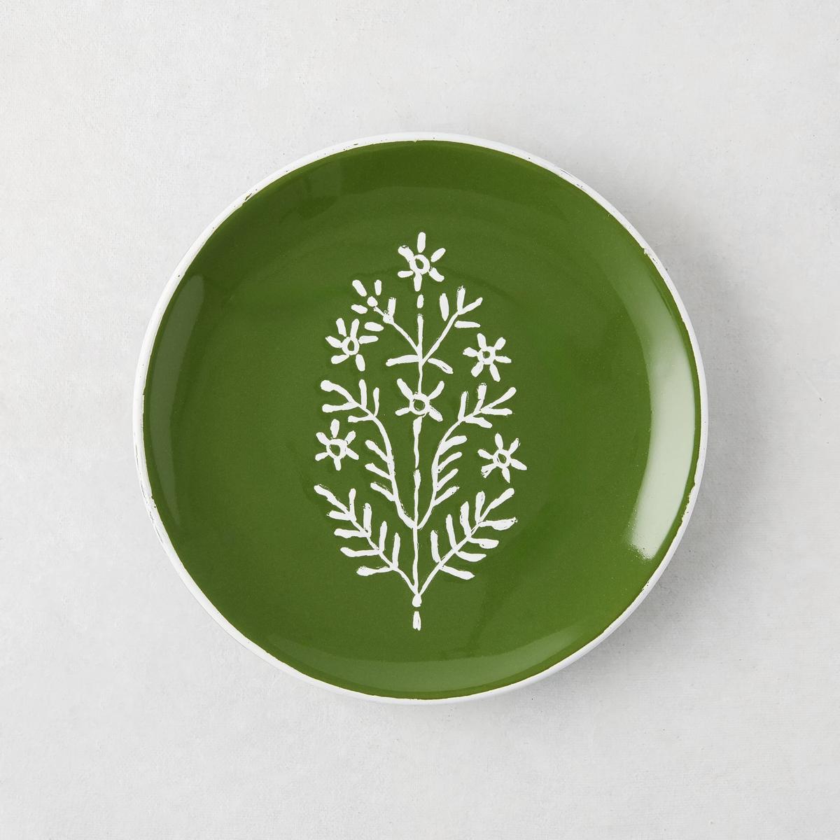 Peter Dunham Hudson Grace Hand-Painted Jaali Olive Green Appetizer Plate