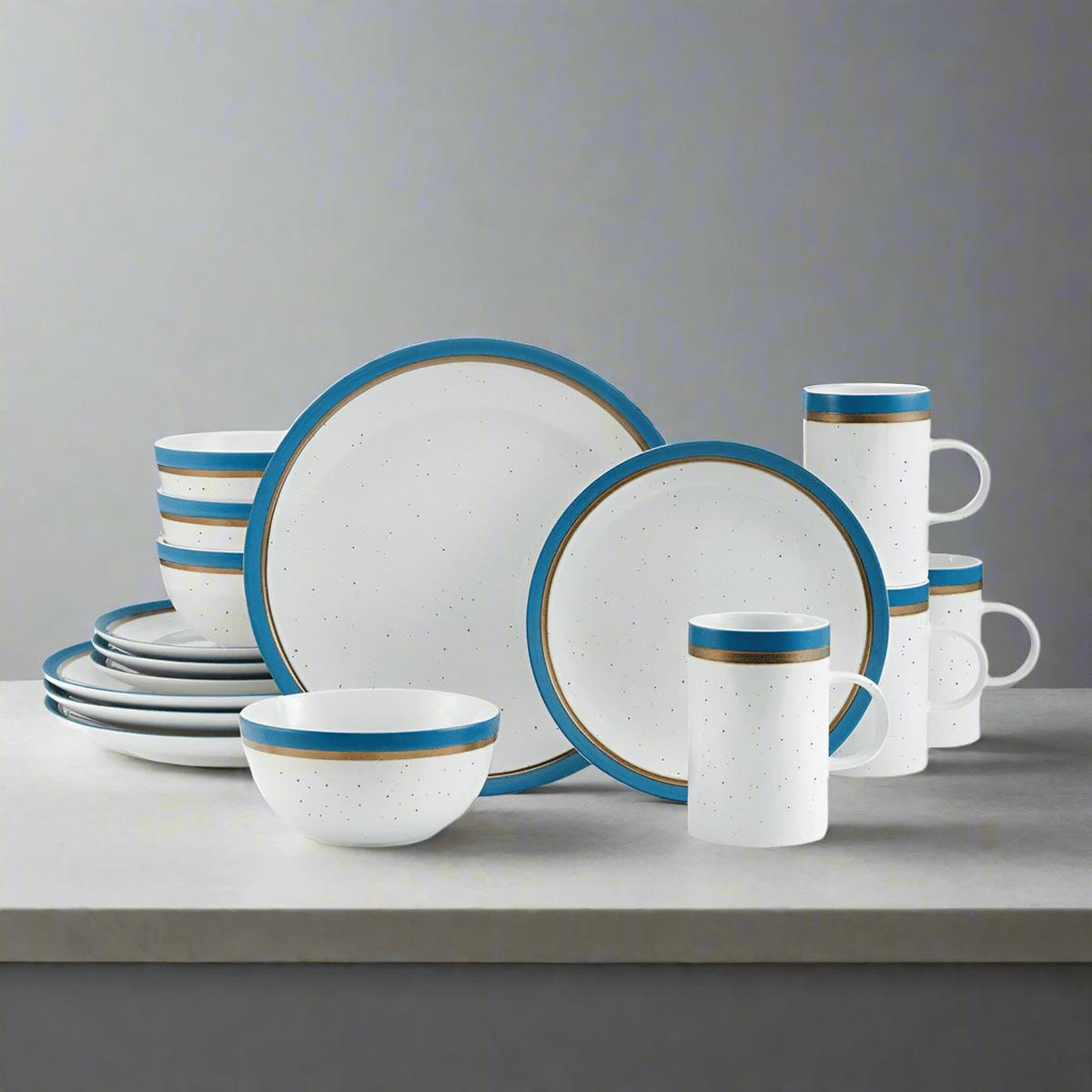 Ezra Blue 16 Piece Dinnerware Set Service for 4