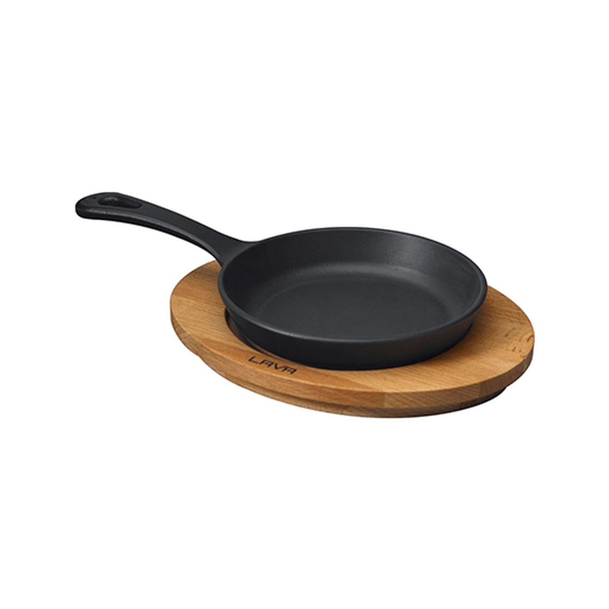 LAVA ROUND SKILLET AND WOODEN PLATTER 12CM