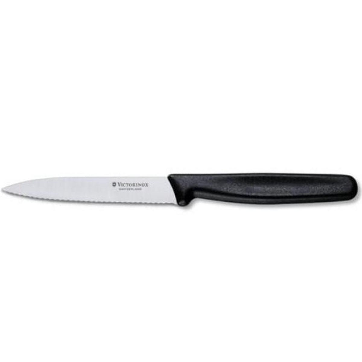 VICTORINOX PARING KNIFE POINTED TIP WAVY BLADE BLACK - 10 CM