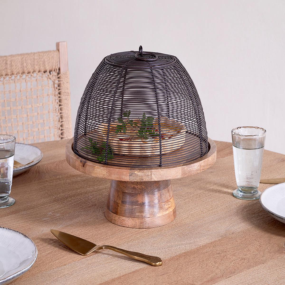 Inkollu Wire Mango Wood Cake Stand - Aged Brass