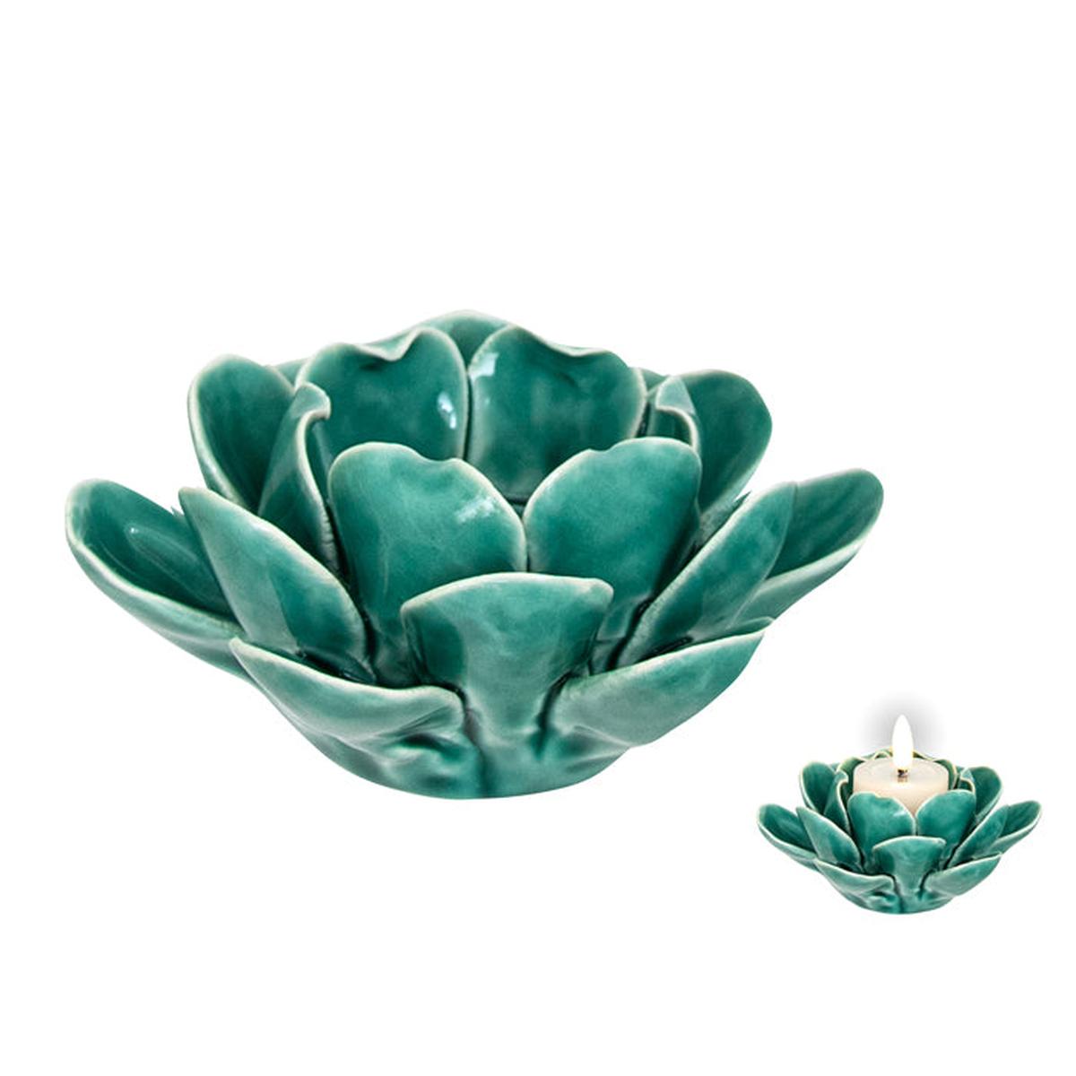 Ceramic Tea Light Holder Spring Green with Lily 115cm