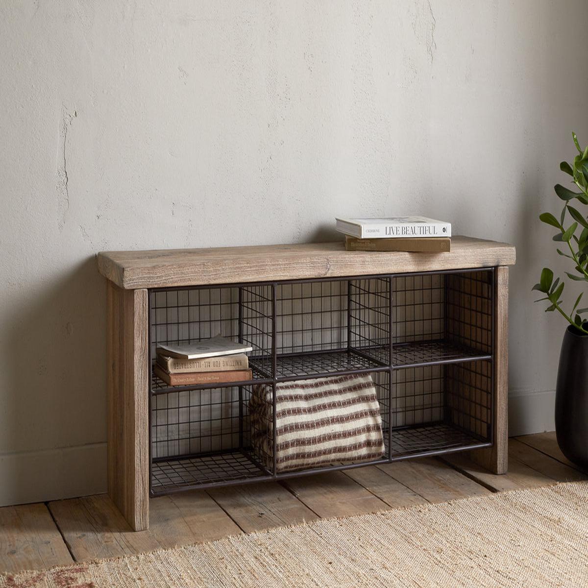Abha Reclaimed Wood Iron Storage Bench - Natural