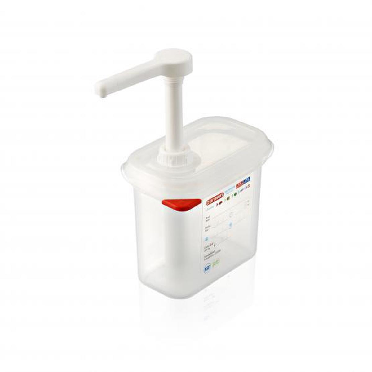 ARAVEN 01362 15 QT CLEAR TRANSLUCENT CONDIMENT PUMP DISPENSER WITH 1 OZ PUMP AND AIRTIGHT LID