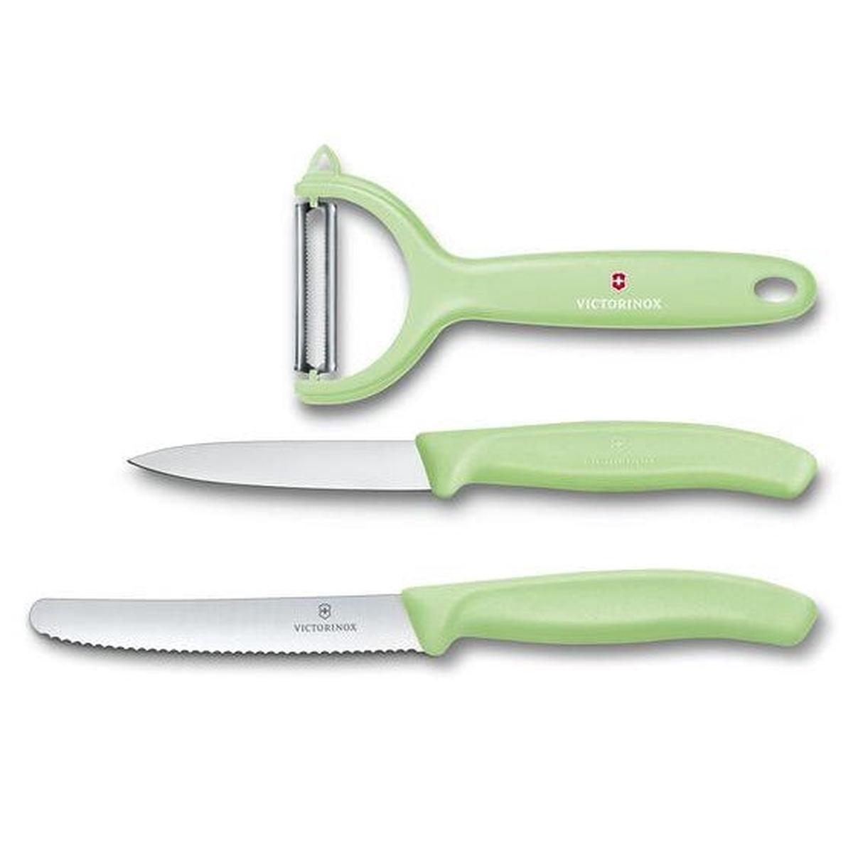 VICTORINOX PARING KNIFE SET WITH PEELER 3 PIECES - LIGHT GREEN