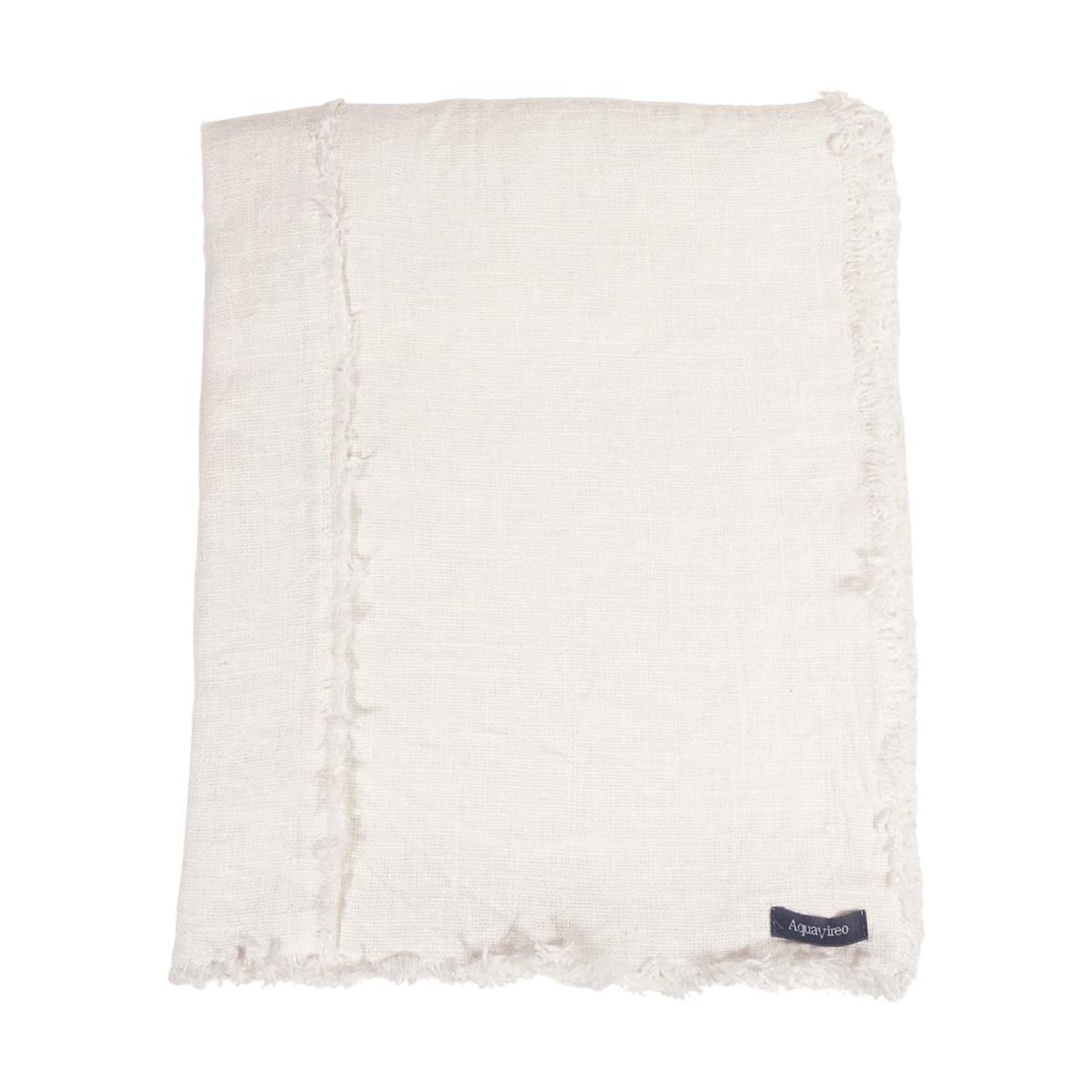 AquaVireo Fringed Linen Tablecloth White