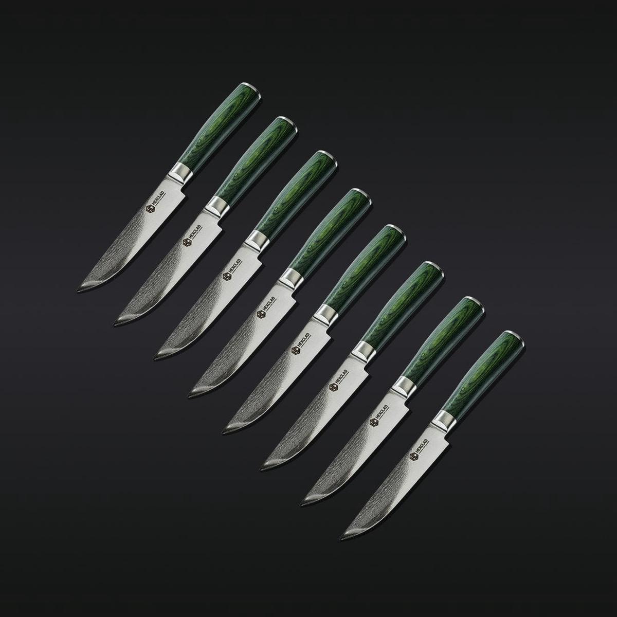 Damascus Steel Steak Knife Set 8-pc (Green)