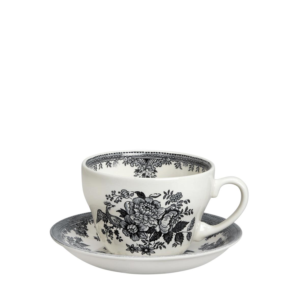Black White Asiatic Pheasants Breakfast Cup Saucer