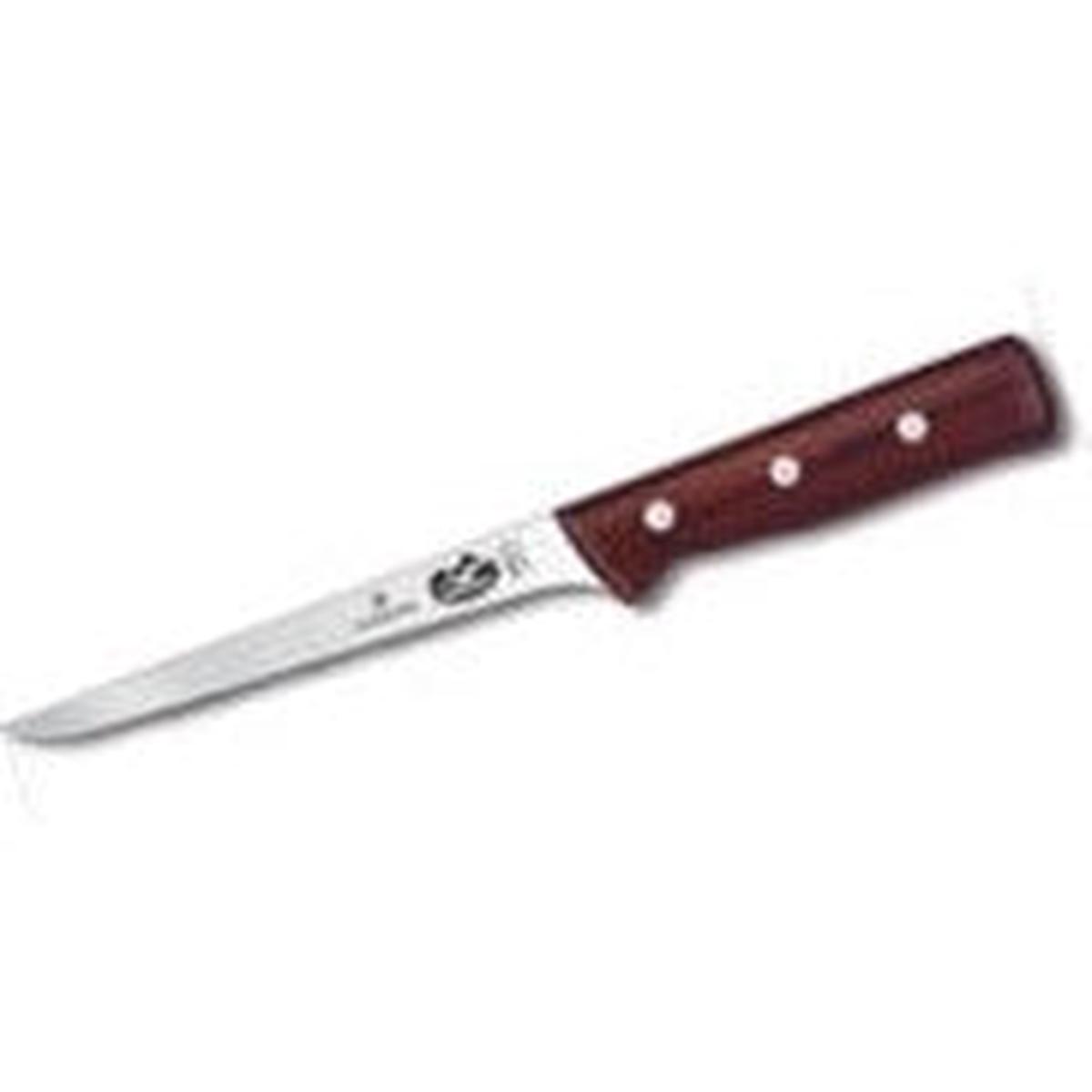 VICTORINOX BONING KNIFE CURVED EDGE NARROW ROSEWOOD HANDLE - 12 CM