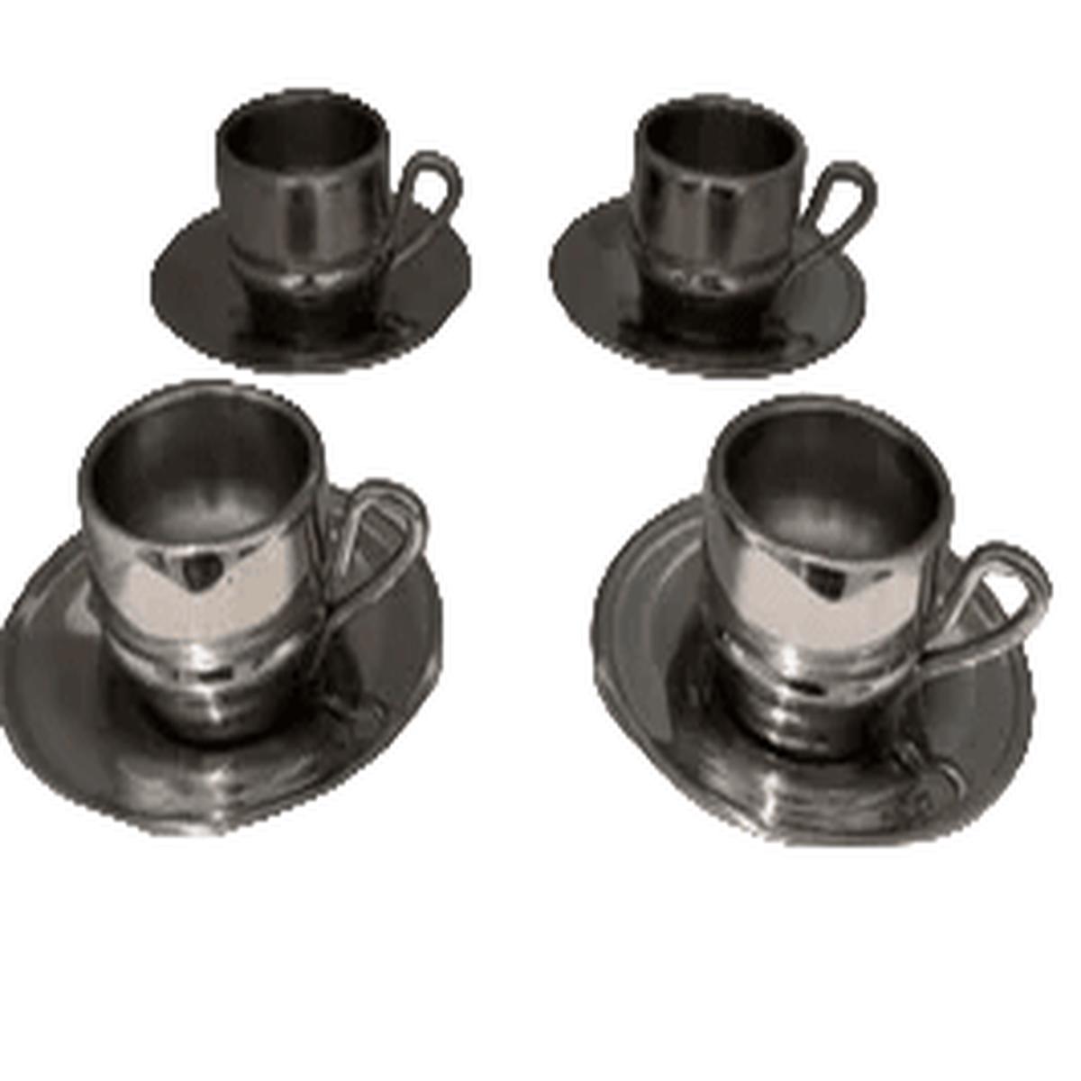 Vintage Italian Silver Stainless Espresso Cups and Saucers Set of 4