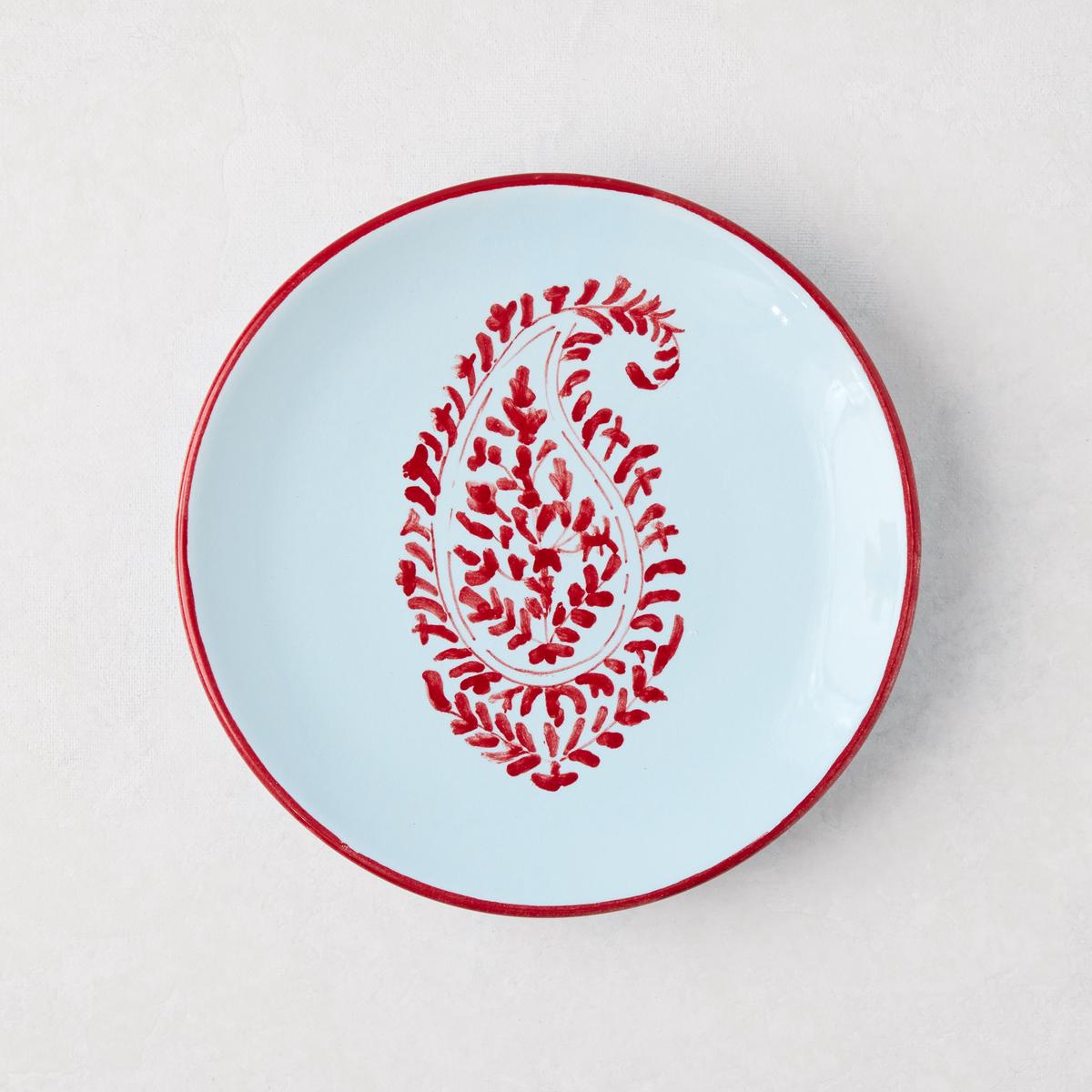 Peter Dunham Hudson Grace Red Hand-Painted Kashmir Paisley Appetizer Plate