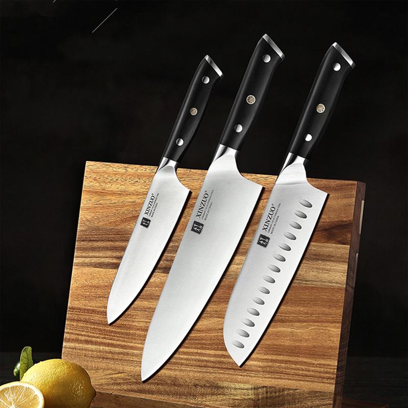 Xinzuo B35 3 Pcs German Carbon Steel Knife Set Chef knife, Santoku knife and Utility Knife