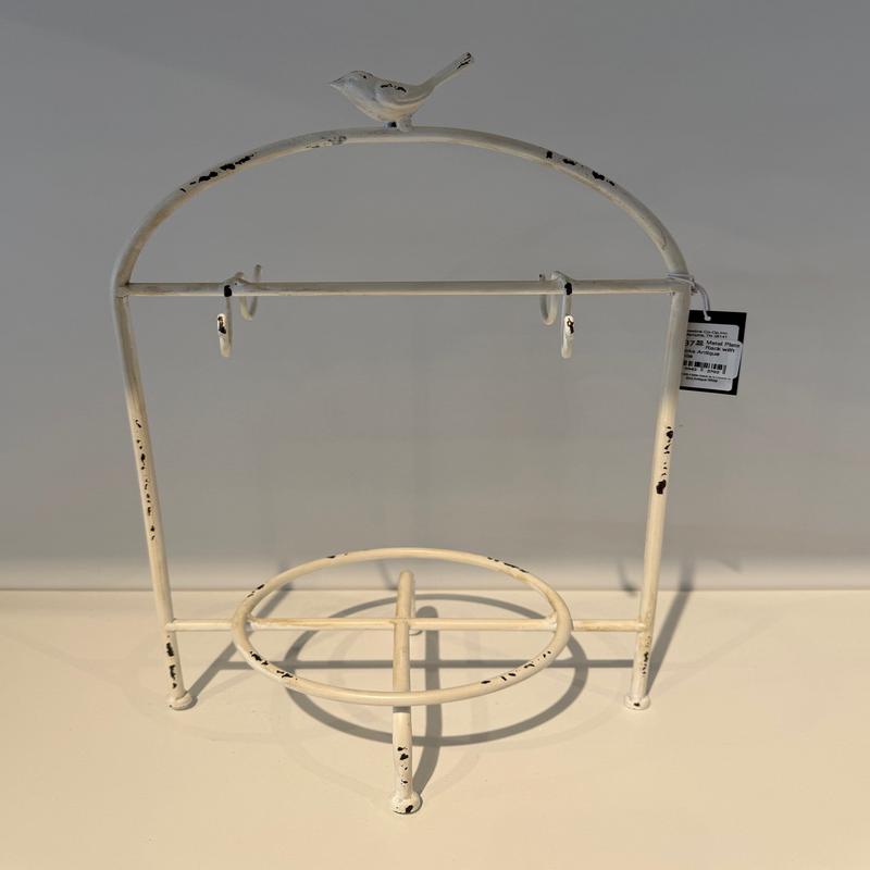 Metal Plate Rack with Hooks Antique White