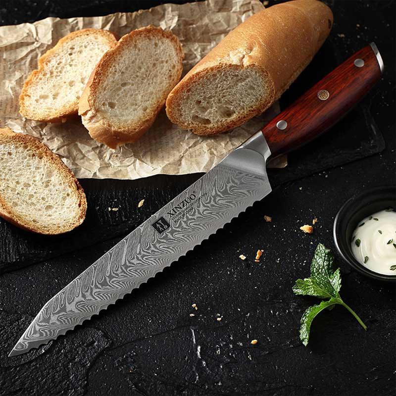 Xinzuo B27 8.5" 67 Layer Japanese Damascus Bread Knife Damascus Steel Bread Knife