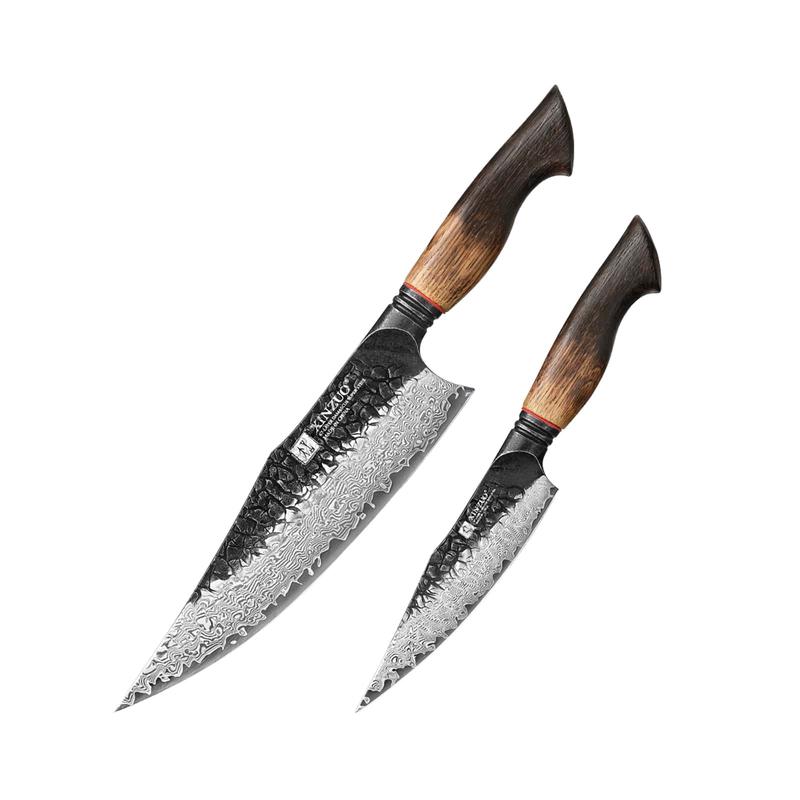 Xinzuo X06 2 Pcs Chef & Utility 67 Layers Damascus Knife Set Burnt White Oak Handles