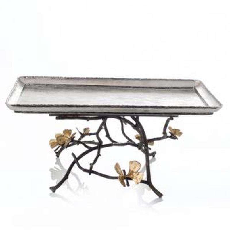Butterfly Ginkgo Footed Centerpiece Tray Lg