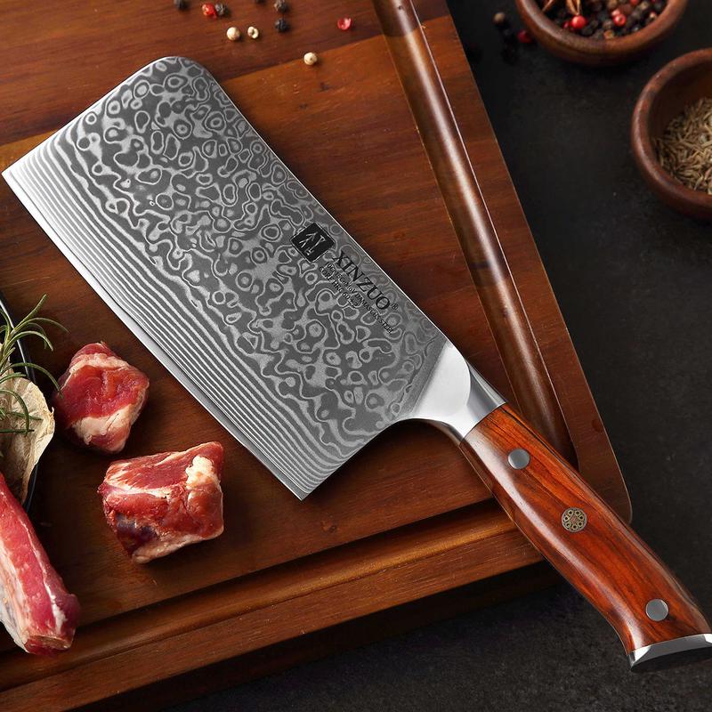 Xinzuo B13R 6.5" 67 Layer VG10 Japanese Damascus Meat Cleaver Knife Rosewood Handles