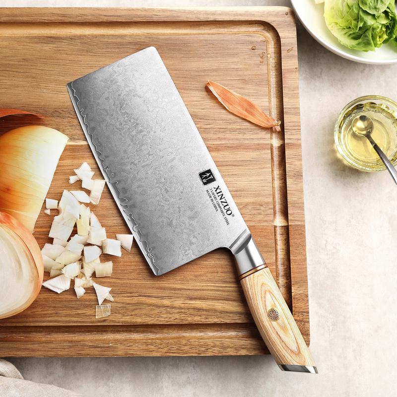Xinzuo B37S Composite Stainless Steel Kitchen Cleaver Knife with Pakka Wood Handle