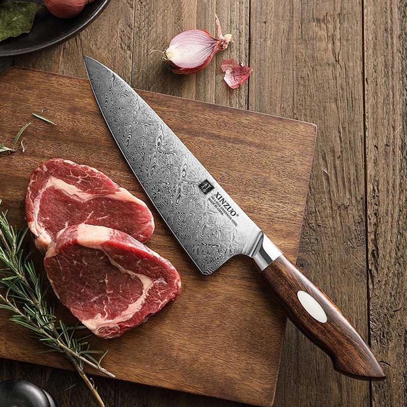Xinzuo B46D 8.5" 110 Layer Damascus Chef Knife Dessert Ironwood Handles