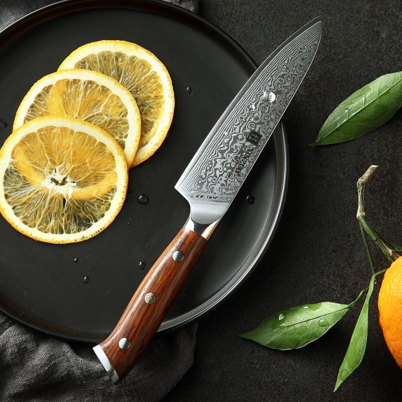 Xinzuo B13R 5" 67 Layer Japanese Damascus Utility Knife with Rose Wood Handles