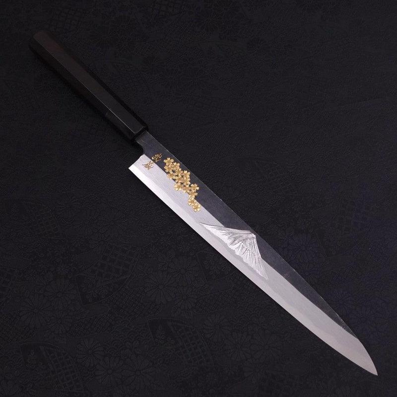 Yanagiba Blue Steel #2 Kurouchi Chokin Sakura-Fuji Buffalo Ebony Handle 270mm