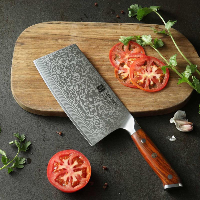 Xinzuo B13R 67 Layer VG10 Japanese Damascus Cleaver Knife with Rose Wood Handles
