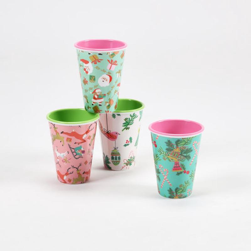 Christmas Cup Melamine Asst S/4