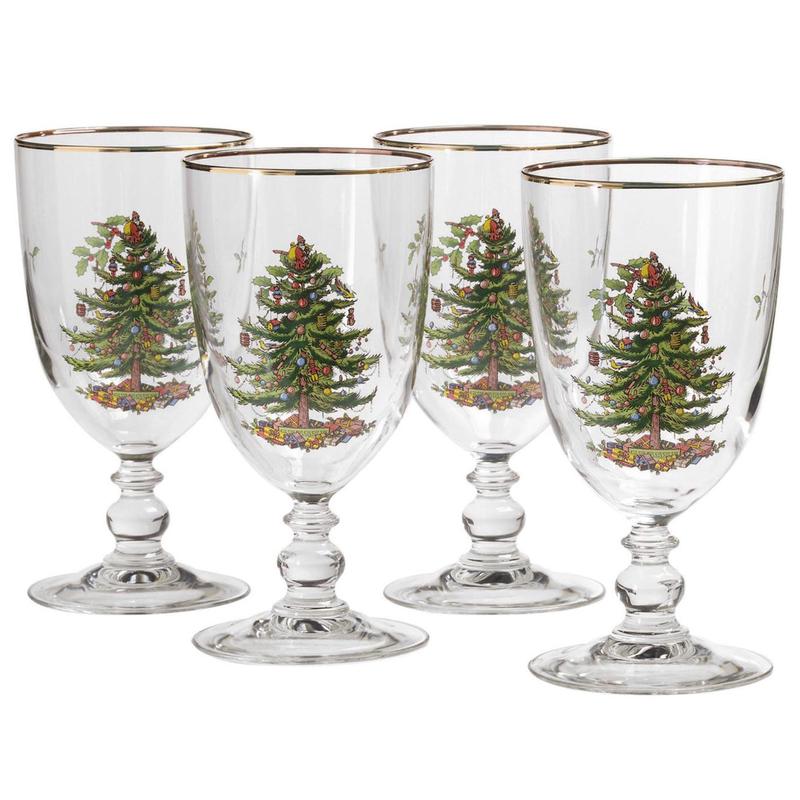 Christmas Tree Pedestal Goblets S/4