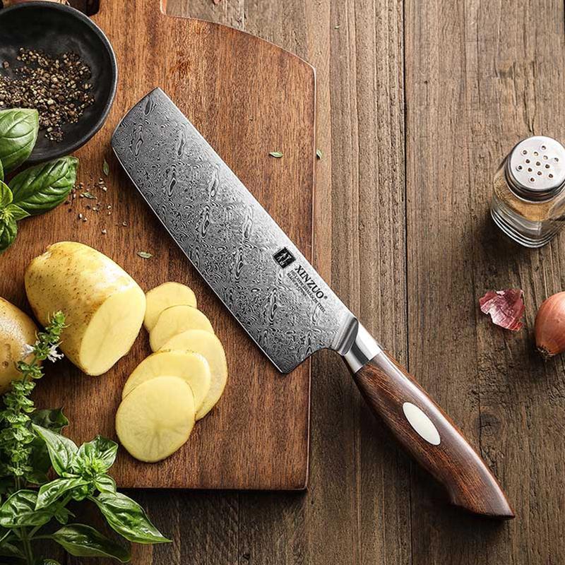 Xinzuo B46D 8.5" 110 Layer Damascus Nakiri Knife Dessert Ironwood Handles