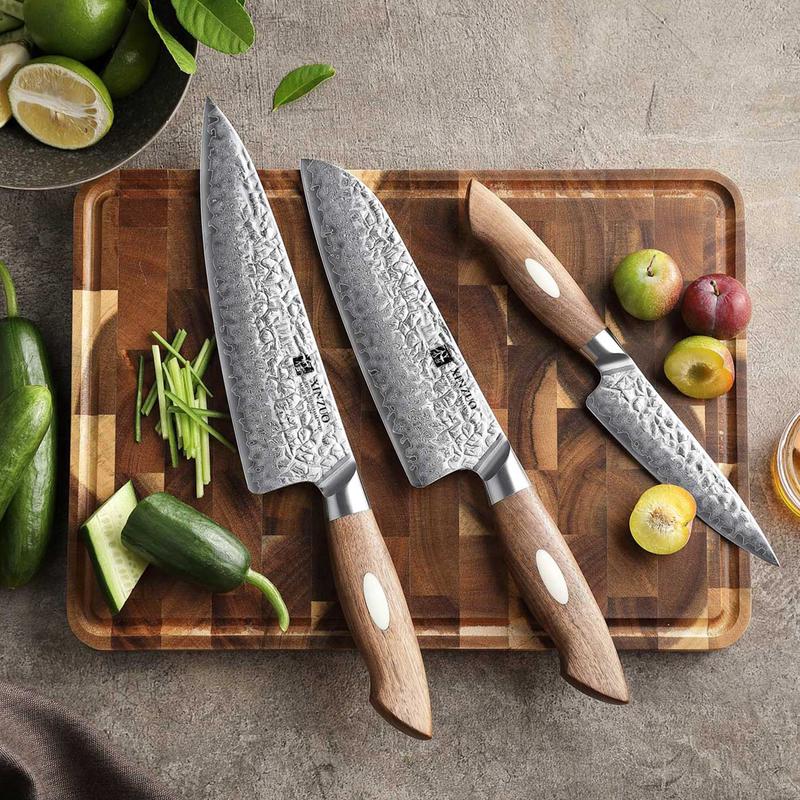 Xinzuo B46W 3 Pcs Damascus Chef Knife Set 67 Layer Genuine Japanese AUS-10 Steel