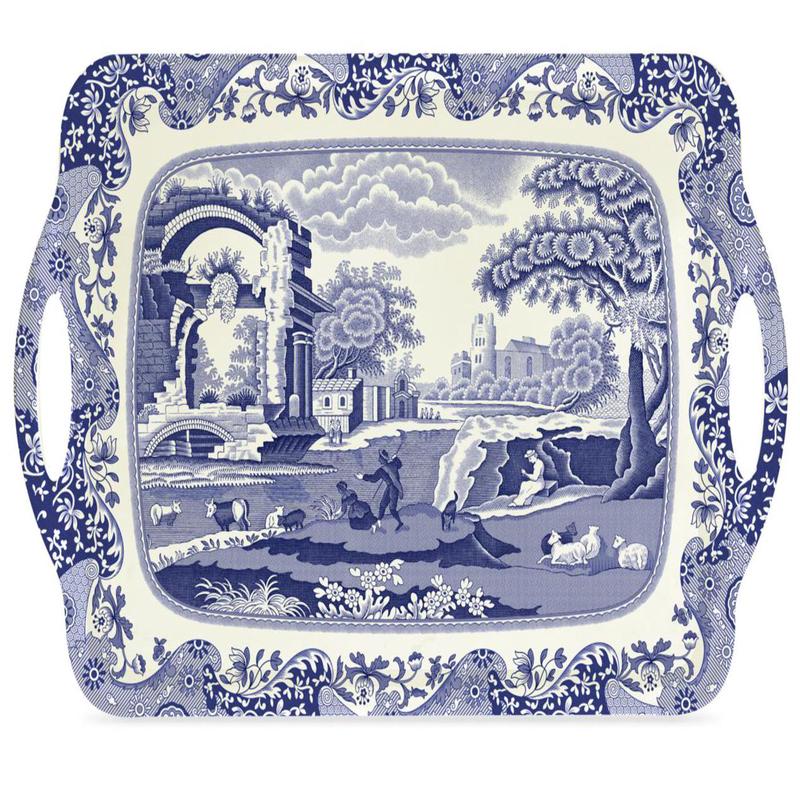 Blue Italian Melamine Handled Tray Large