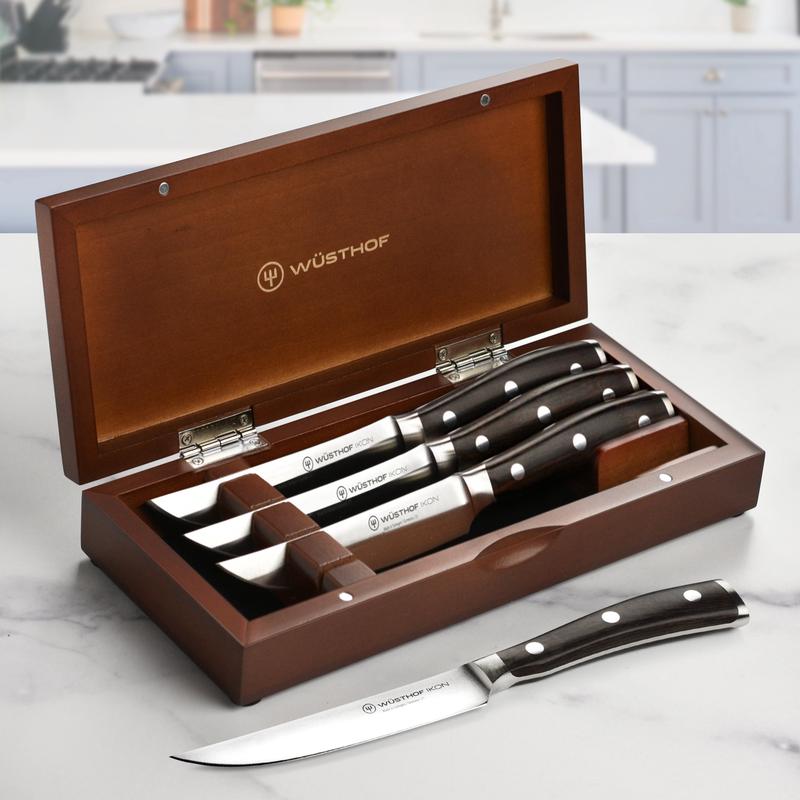 Wusthof Ikon Blackwood 4 Piece Steak Knife Set with Wood Case
