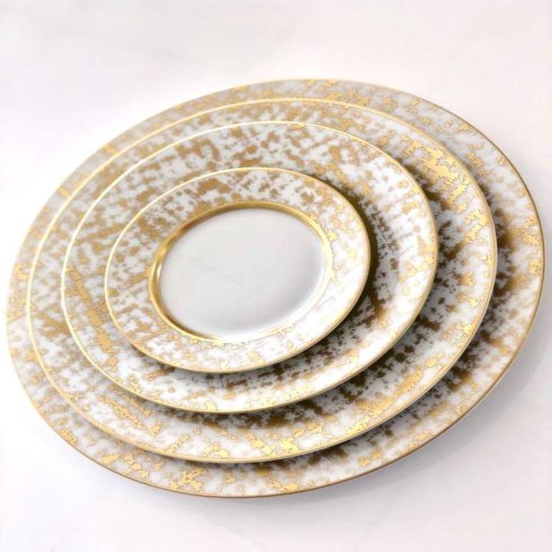 Tweed White Dessert Plate Gold